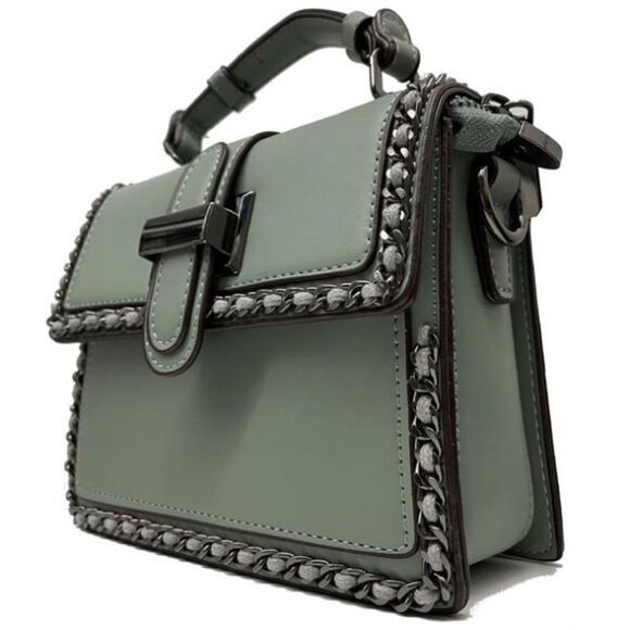 Chain Trimmed Buckle Design Messenger Bag Satchel - Picture 7 of 11